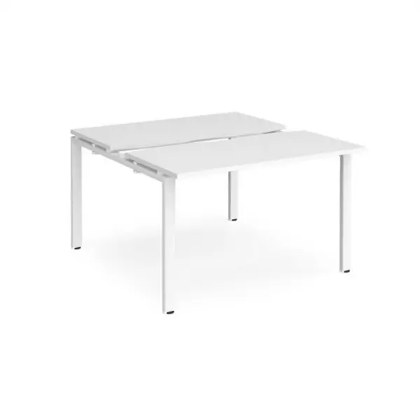 Image of Adapt Bench Desk 2 Person Rectangular Desks 1200mm With Sliding Tops White Tops With White Frames 1200mm Depth Adapt White STE1212-WH-WH