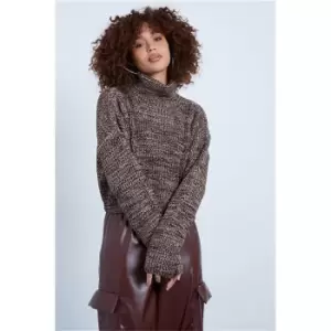 image of I Saw It First Chocolate Multi Twist Knitted Slouchy Roll Neck Jumper - Brown