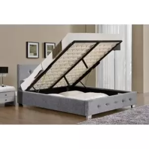 image of Modernique - grey Fabric Ottoman Storage Bed Frame in Small Double mattress not included - Grey