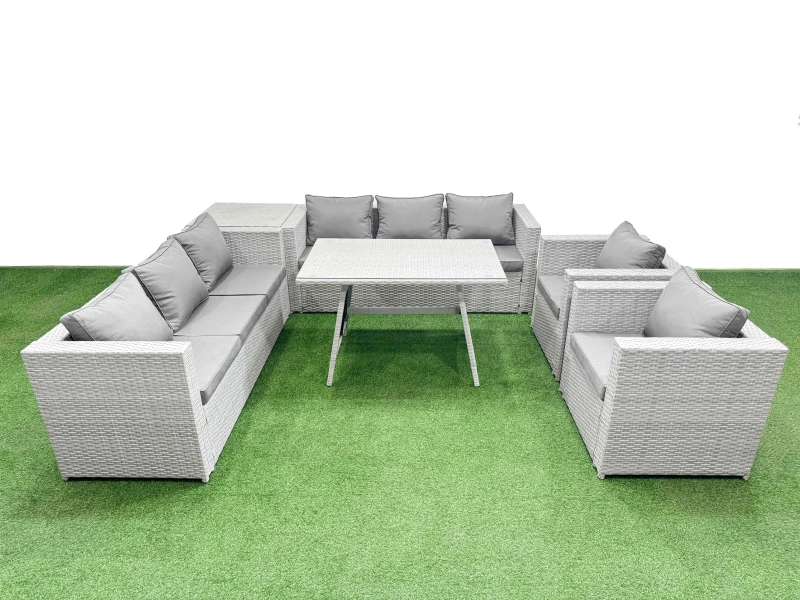 Image of Fimous 8 Seater Garden Furniture Set PE Ratten Garden Sofa Set Side Table in Light Grey Light Grey Unisex