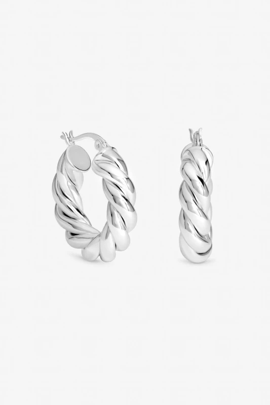 Image of Inicio Womens Sterling Silver Plated Twisted Chubby Hoops - Gift Pouch Silver Female One Size