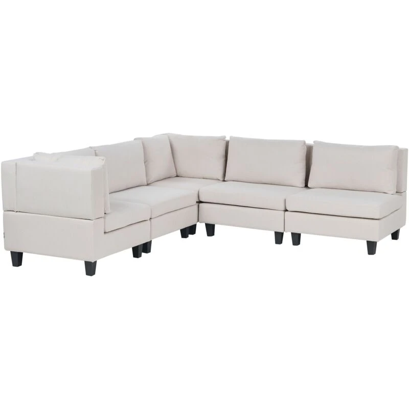Image of Beliani Modular Corner Sofa 5 Seater Unstad Fabric Light Beige Right Hand