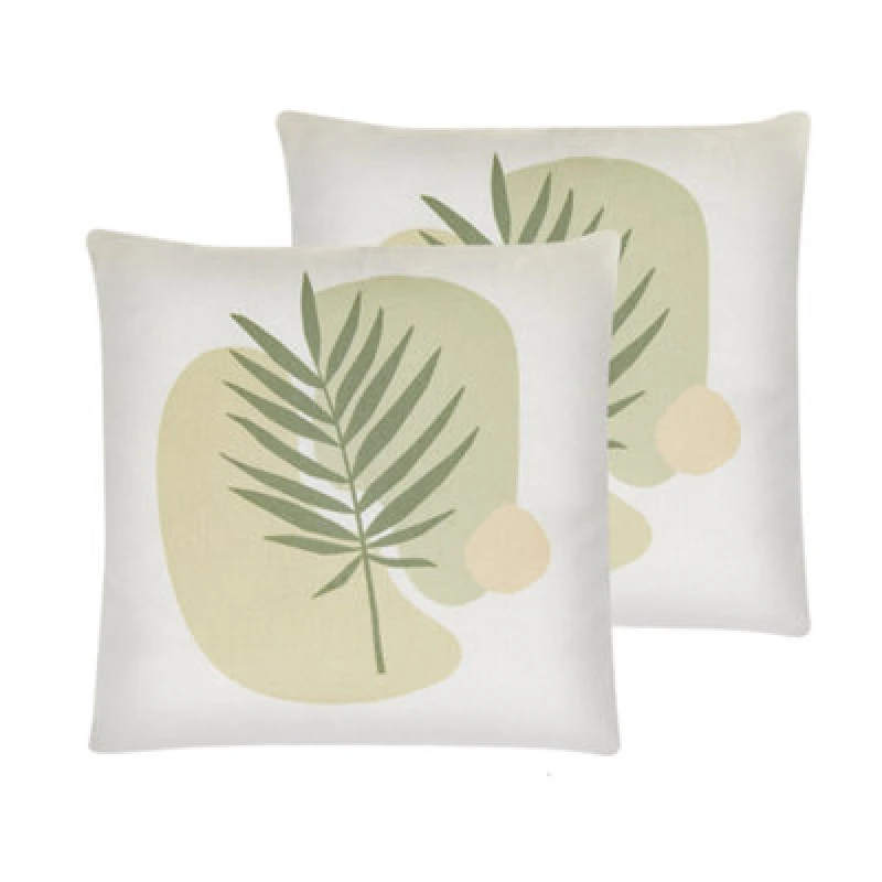 Image of Beliani Set Of 2 Decorative Cushions Microsorum 45 X 45cm Light Green Plant Pattern
