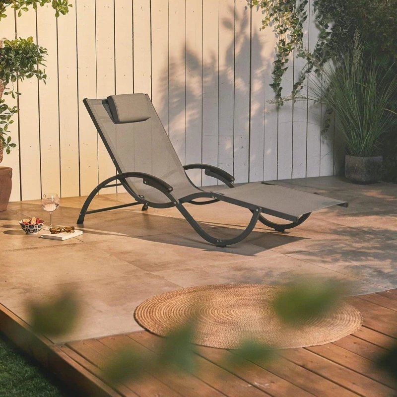 Image of VonHaus Lindos Folding Textoline Sunlounger Grey unisex One Size