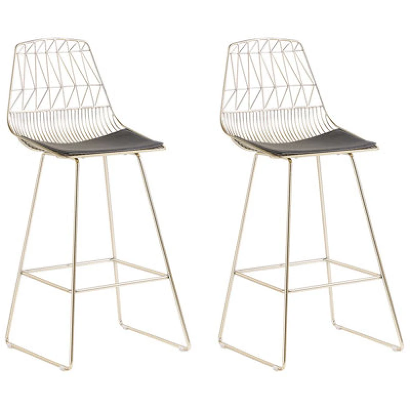 Image of Beliani Set Of 2 Bar Chairs Preston Metal Gold
