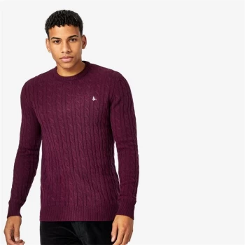 image of Jack Wills Marlow Merino Wool Cable Knitted Jumper - Damson