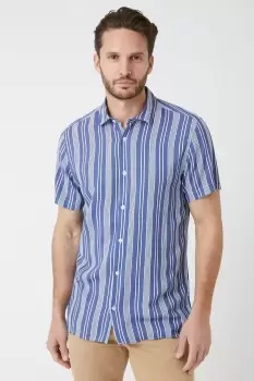 Image of Mens Blue And White Eco Viscose Varied Stripe Shirt