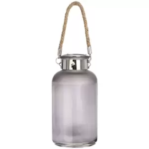 Image of Frosted Grey Glass Lantern with Rope Detail and LED