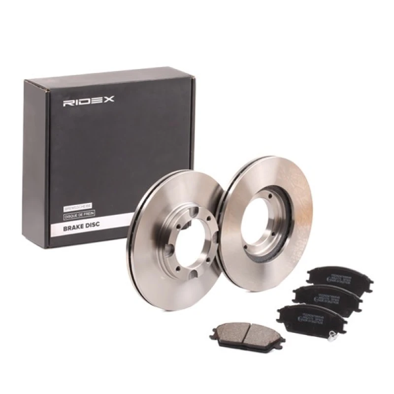 Image of RIDEX 3405B1618 Brake disc and pads set Front Axle, Brake Disc Type: internally vented Brake Set,disc brakes (3405)