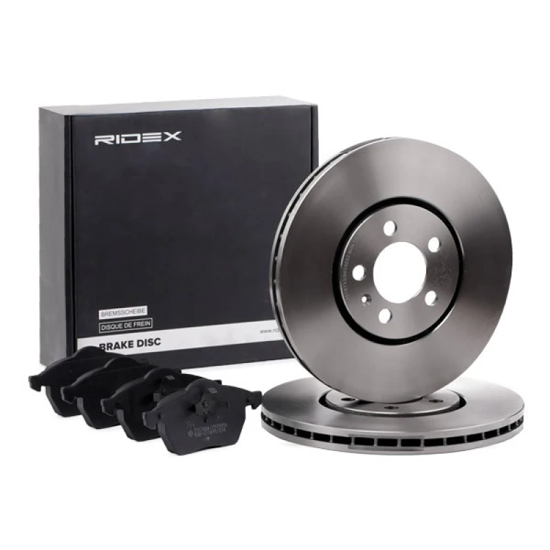 Image of RIDEX 3405B1624 Brake disc and pads set Front Axle, Brake Disc Type: internally vented Brake Set,disc brakes (3405)