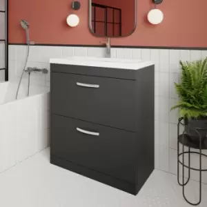 image of Athena Floor Standing 2-Drawer Vanity Unit with Basin-1 800mm Wide - Gloss Grey - Nuie