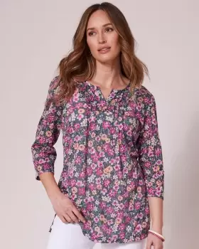 image of Cotton Traders Womens ¾ Sleeve Burnout Print Jersey Tunic in Pink