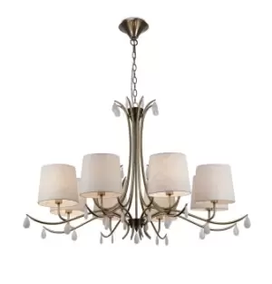 Image of Andrea Ceiling Pendant 100cm Round, 8 x E14 (Max 20W), Antique Brass, White Shades, White Crystal Droplets