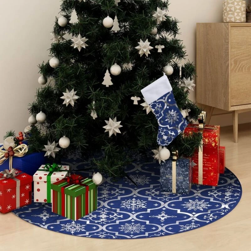Image of VIDAXL Luxury Christmas Tree Skirt with Sock Blue 122cm Fabric Vidaxl 8720286445884