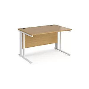 image of Rectangular Straight Desk Oak Wood Cable Managed Legs White Maestro 25 1200 x 800 x 725mm