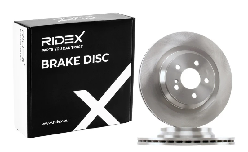 Image of RIDEX 82B0954 Brake disc Rear Axle, Vented, Cast Iron, Uncoated, Untreated, without bolts/screws Cast Iron Brake Disc (82)