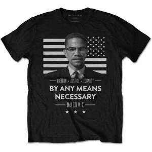 Malcolm X - By Any Means Necessary Unisex Large T-Shirt - Black