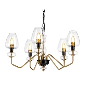 Image of Armand 5 Light Chandelier, Aged Brass, Glass Shade
