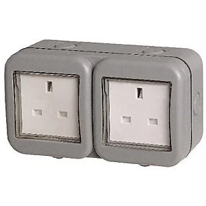 Image of Masterplug IP55 13A Twin Exterior Unswitched Socket - Grey