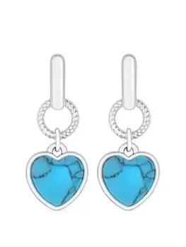 image of Mood Silver Turquoise Heart Stone Charm Drop Earrings, Silver, Women