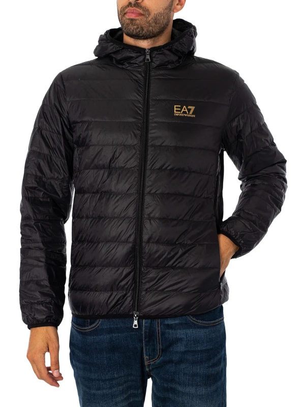 Image of EA7 Woven Down Jacket Black/Gold L