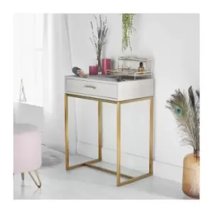 Image of BTFY Dressing Table - Faux Leather Compact Desk - Taupe and Gold Lux Dressing Table Vanity Table Console Desk Makeup and Jewellery Storage for