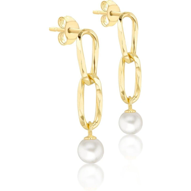 Image of Be You 9ct Gold Double Link FWP Drop Stud Earrings Yellow Gold female One Size