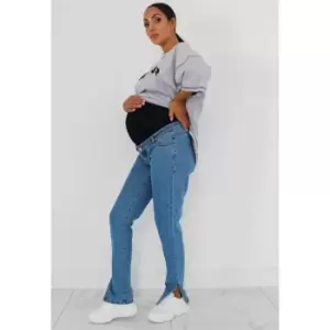 Missguided Maternity Wrath Split Hem Jean - Blue