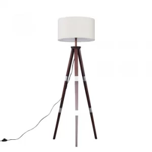 image of Willow Dark Wood Tripod Floor Lamp with XL Mink Reni Shade