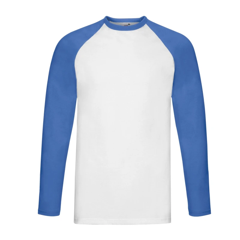 Image of Fruit Of The Loom Fruit of the Loom Men Contrast Long-Sleeved Baseball T-Shirt in Blue Size: Small Blue S Male 5063425956401