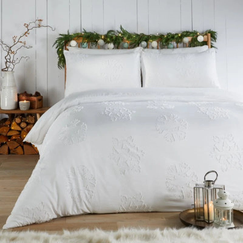 Image of Duvet Day Snow Crystal Tufted Soft Touch Duvet Set, Single, White
