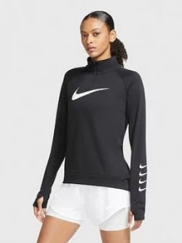 Image of Nike Running Long Sleeve Swoosh Zip Top - Black, Size XL, Women