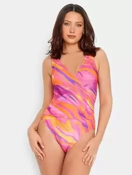 Long Tall Sally Marble Print Swimsuit, Pink, Size 12, Women