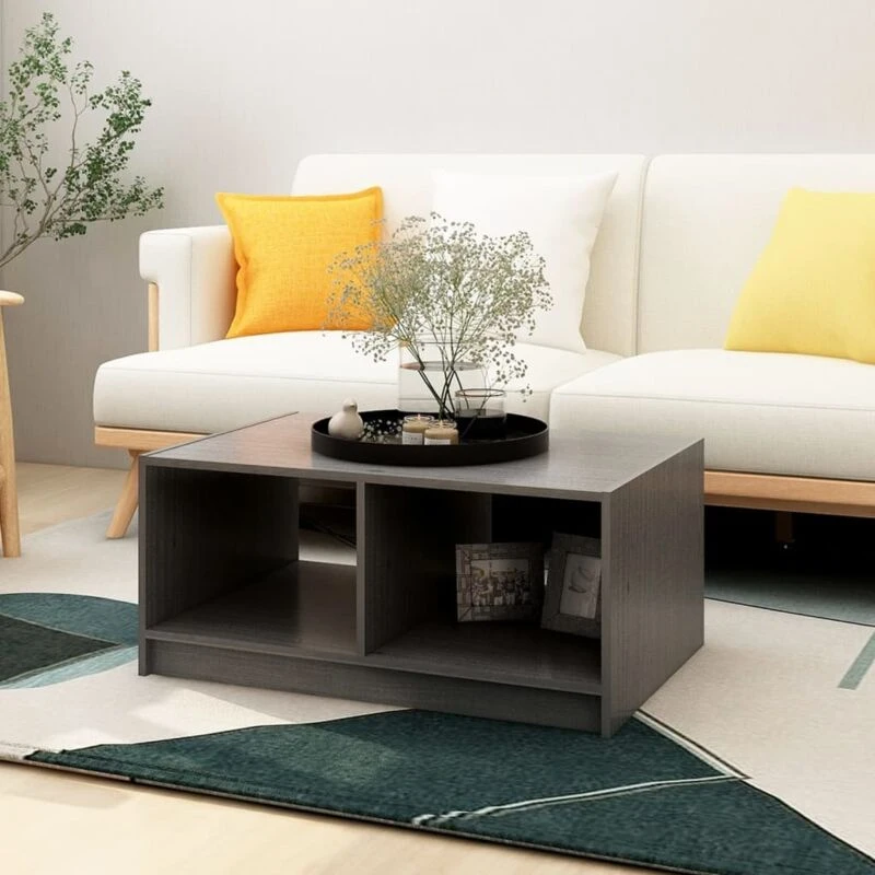 Image of Vidaxl Coffee Table Grey 75X50X33.5cm Solid Pinewood, Grey 809908