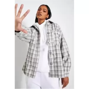 image of I Saw It First Check Button Up Shacket - Grey