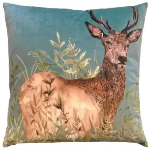 image of Willow Stag Cushion Cyan, Cyan / 43 x 43cm / Polyester Filled