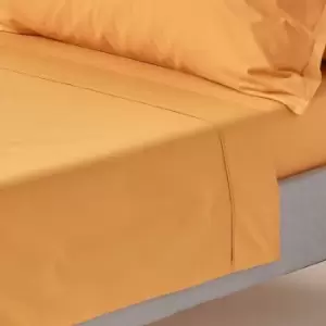 Image of Mustard Yellow Egyptian Cotton Flat Sheet 200 Thread Count, Single - Mustard Yellow - Mustard Yellow - Homescapes