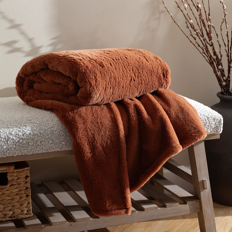 Image of Furn Furn Kallu Double-Sided Faux-Fur Throw in Orange Size: 130cm x 180cm Orange 130cm x 180cm Unisex 5025532815033