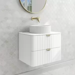 image of 600mm White Wall Hung Countertop Vanity Unit with Basin and Brass Handles - Empire