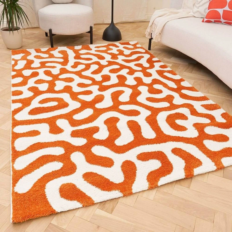 Image of THE RUGS Joli Abstract Pattern Soft & Dense Pile Living Room & Bedroom Rug in Orange Size: 200cm x 290cm Orange Unisex 200cm x 290 cm