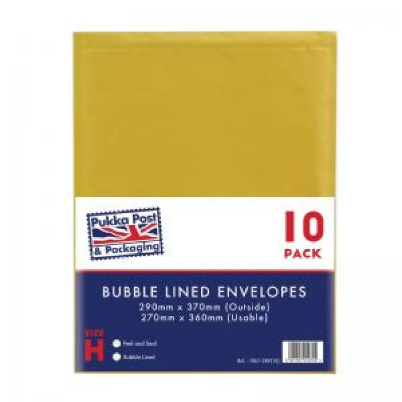 Image of Pukka Post & Packaging Bubble Lined Envelopes Gold Peel and Seal Size H 290mmx370mm - 10 Pack (7067-ENV(10))