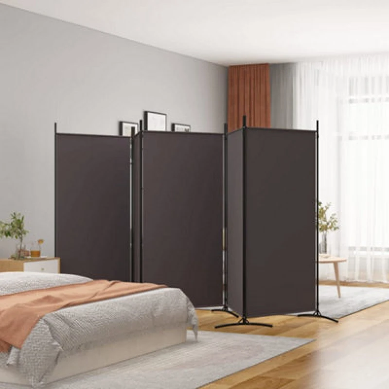 Image of Vidaxl 5-panel Room Divider Brown 433X180 Cm Fabric, Brown 350267