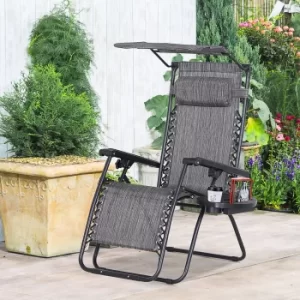 image of Outsunny Steel Frame Zero Gravity Outdoor Garden Deck Chair w/ Canopy Grey