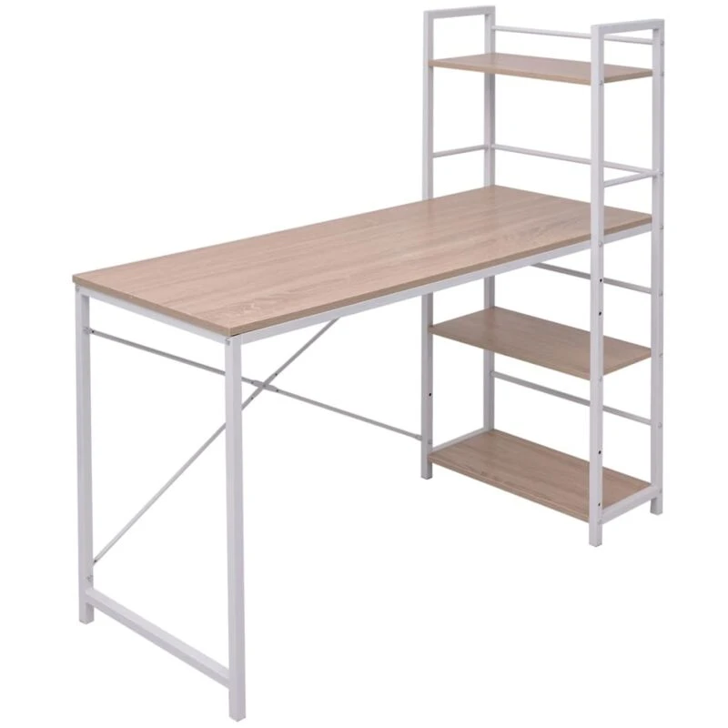 Image of vidaXL Desk with 4-Tier Bookcase Oak Writing Computer Office Table WorkStation