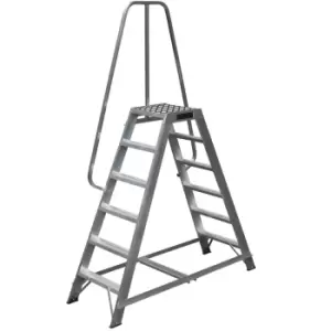 Image of 1.5m Heavy Duty Double Sided Fixed Step Ladders Safety Handrail & Wide Platform
