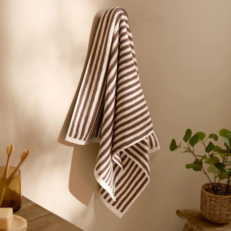 Image of Yard Hebden Striped 100% Cotton Towel in Brown Size: Bath Sheet Brown Unisex Bath Sheet