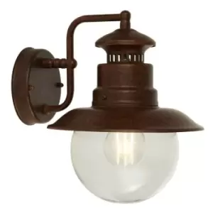 image of Searchlight Lighting - Searchlight Station 1 Light Outdoor Wall Porch Light - Rustic Brown With Clear Glass