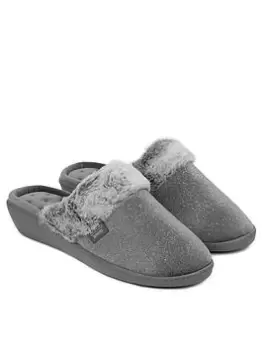 image of TOTES Sparkle Velour Mule With 360 Comfort, Memory Foam & Pillowstep, Grey, Size 4, Women