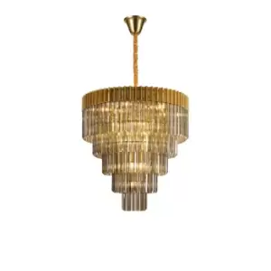 image of Poland Ceiling Pendant Round 5 Tier 19 Light E14, Brass, Smoke Sculpted Glass, Item Weight: 32.6kg