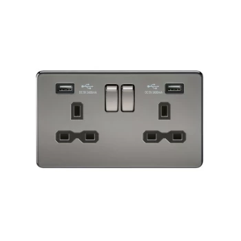 image of Knightsbridge 13A 2G Switched Socket with Dual USB Charger (2.4A) - Black Nickel with Black Insert